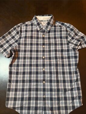 Men's Original Penguin Navy and White Plaid Button-Down Short-Sleeved Shirt